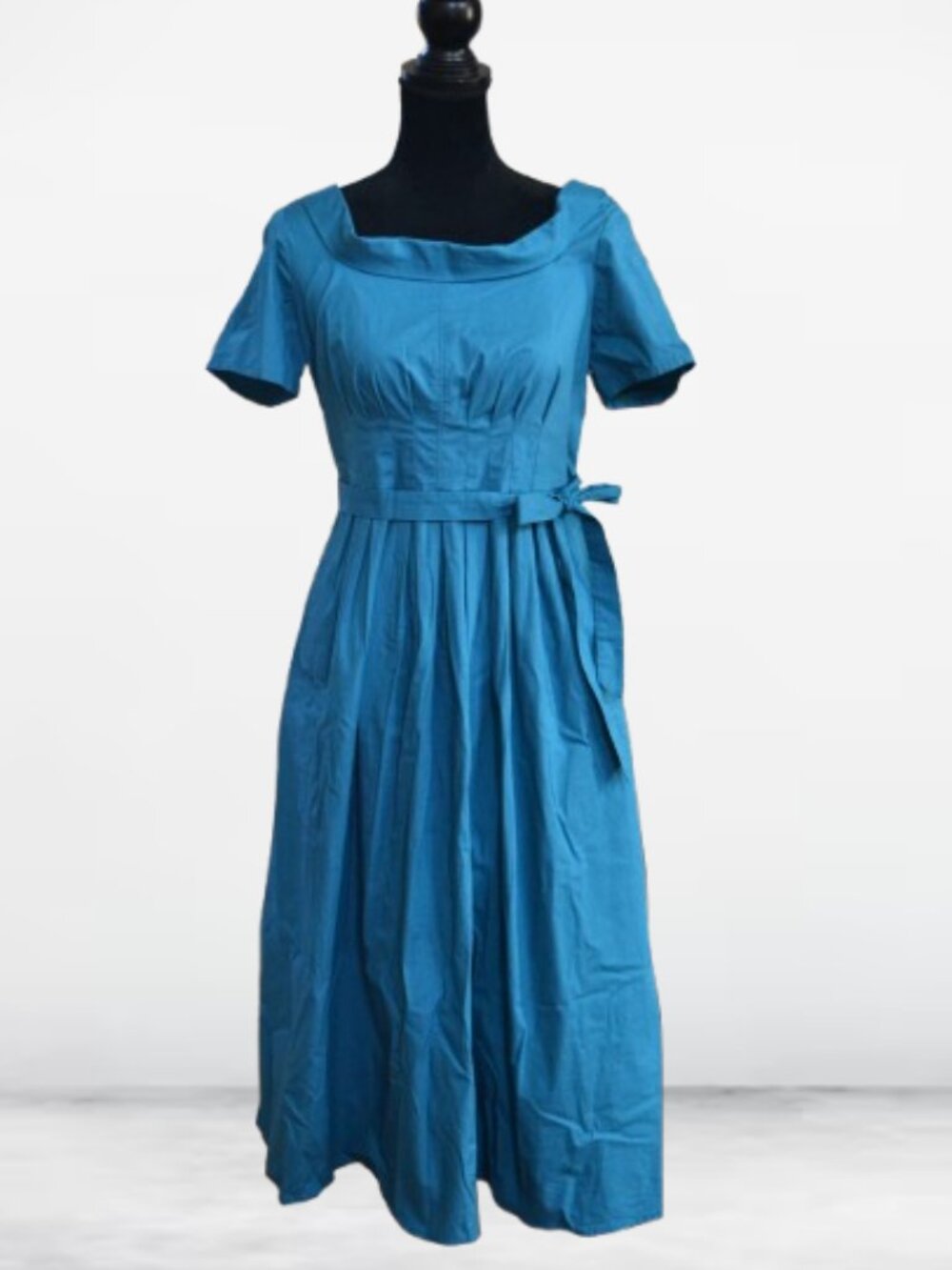 eShakti Turquoise 60's Retro Fit & Flare dress POCKETS custom size 10 - Picture 4 of 4